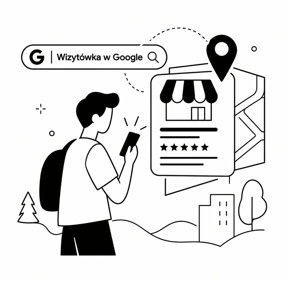 Klient sprawdza wizytówkę firmy w Mapach Google na telefonie